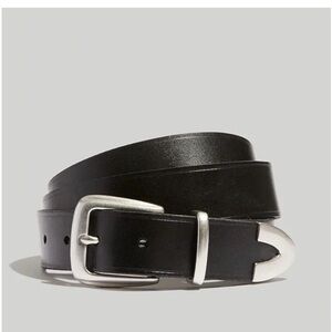Madewell Black Leather Belt with Silver Buckle
